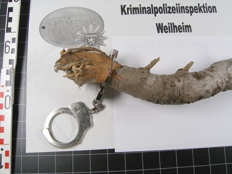 Mit dieser Handschelle war die Wanderin aus München an einen Baum gefesselt worden. Zuvor hatte der Sex-Täter sie vergewaltigt. Mit dieser Handschelle war die Wanderin aus München an einen Baum gefesselt worden. Zuvor hatte der Sex-Täter sie vergewaltigt.