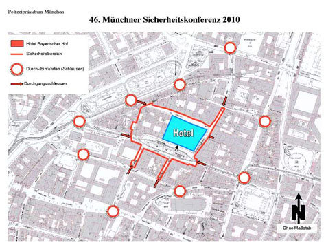 Jedes Jahr das selbe Spiel: Wegen der Sicherheitskonferenz im Hotel Bayerischer Hof wird die M&uuml;nchner Innenstadt wieder zu einem Hochsicherheitsgebiet und weitr&auml;umig abgeriegelt